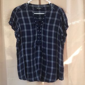 Express Plaid Lace Up Top